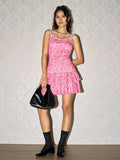 Get ready to be the center of attention on Valentine's Day with this Pink Suspender Dress. The romantic rose pattern adds a touch of whimsy to this quirky and fun outfit. Perfect for those who don't take themselves too seriously. (Warning: may cause heart palpitations!)