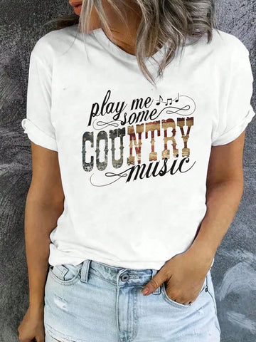 Get ready to two-step in this Play Me Some Country Music Graphic Tee. Featuring a casual crew neck and country-inspired design, this shirt is perfect for music lovers. Wear it to concerts or just around town and show off your love for all things country. (Yee-haw!)