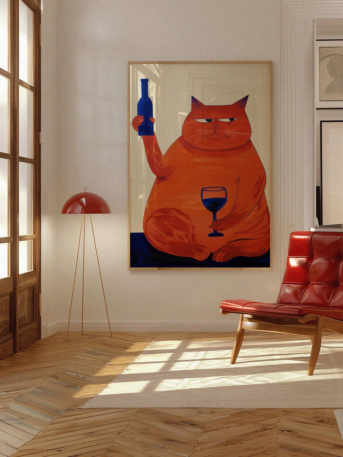 Add a touch of whimsy to your space with this Playful Cat and Wine Canvas Wall Art. Perfect for cozy living rooms or modern kitchens, it brings charm and a lighthearted vibe that sparks joy and conversation. Its vibrant design captures the fun spirit of feline antics paired with a splash of wine, making your home feel inviting and delightfully unique.