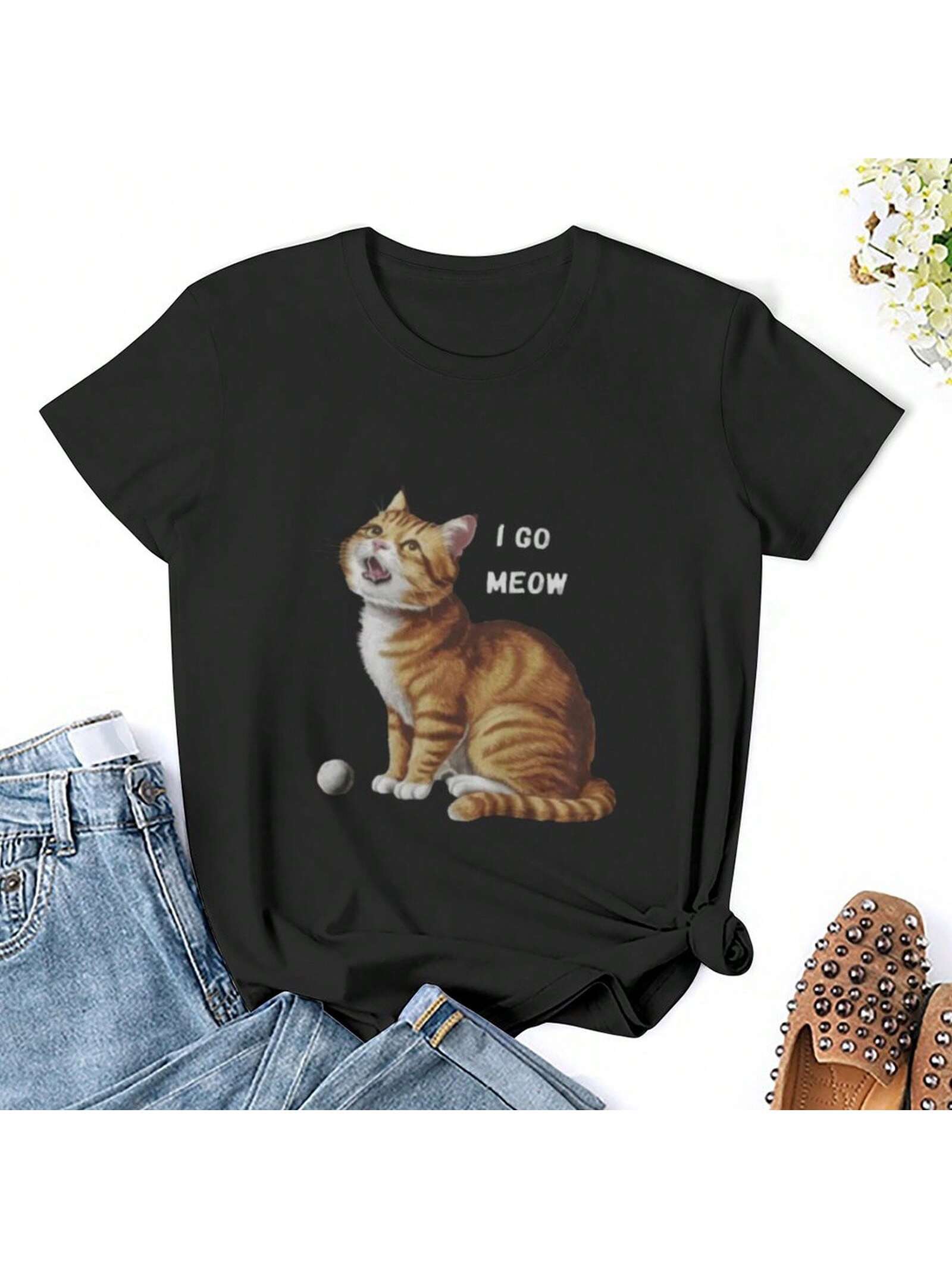 This quirky and fun t-shirt is purr-fect for cat lovers! Featuring a playful 'meow' graphic, it's the perfect casual wear for those with a feline obsession. Show off your love for cats in style with this unique t-shirt.