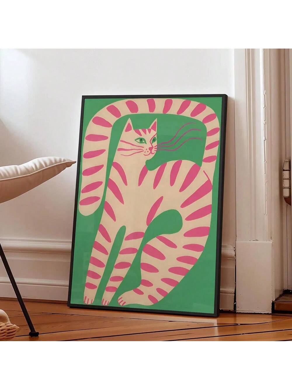 Celebrate your love for cats with this Playful Whimsical Cat Canvas Print. Bursting with vibrant colors and maximalist charm, it adds a fun and lively touch to any nursery or living room. Perfect for cat lovers, this artwork brings joy and personality to your space, making every glance a delightful moment.