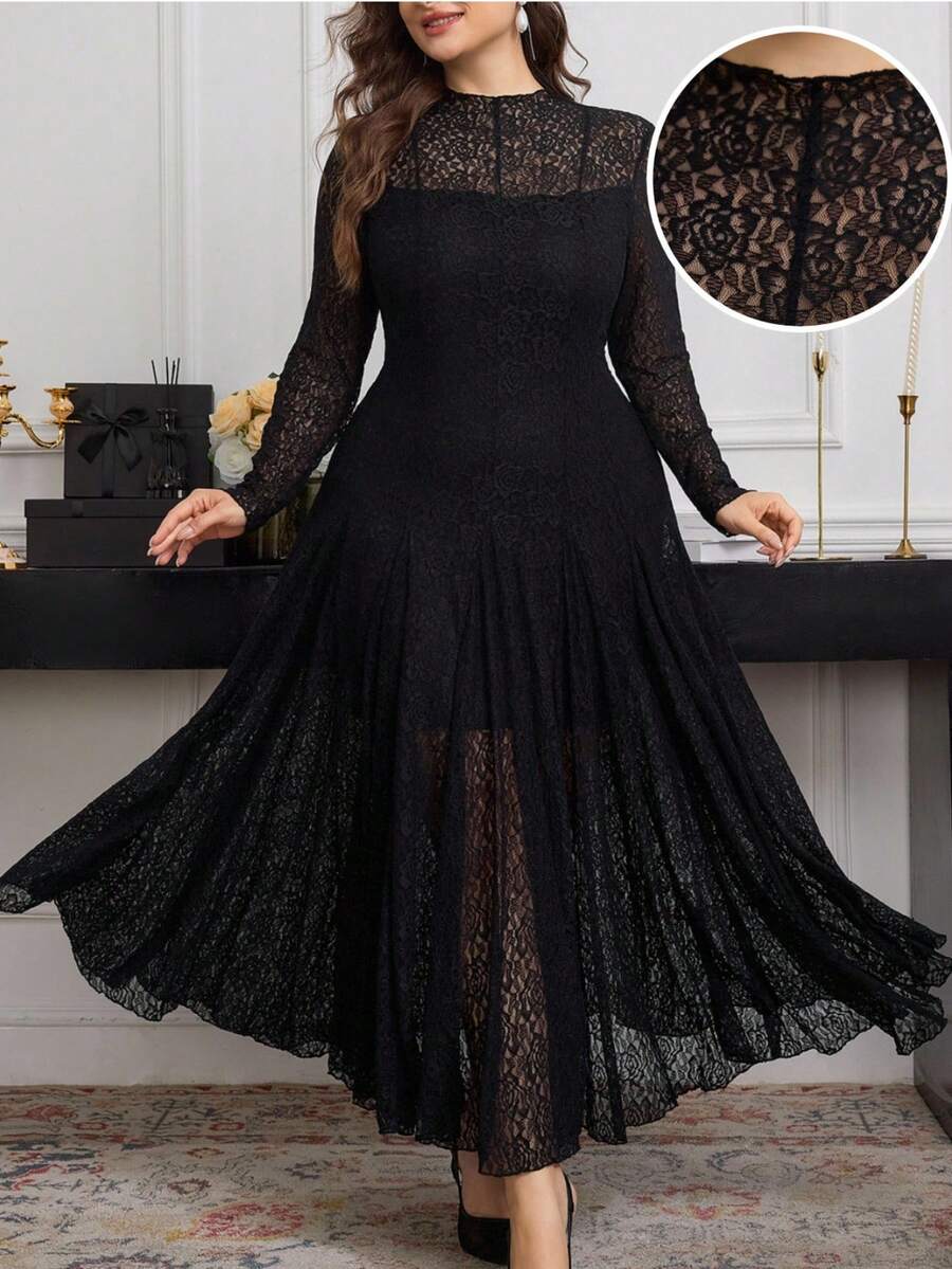 Embrace your curves in this stunning plus-size lace dress that's equal parts sophisticated and swoon-worthy! The delicate long sleeves and romantic lace detailing create an effortlessly elegant vibe, while the minimalist design keeps things chic and timeless. Whether you're heading to a special event, a date night, or just want to feel fabulous on a regular Tuesday, this dress delivers major style points without trying too hard. Comfortable, flattering, and absolutely gorgeous—because looking amazing should