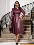 Elevate your winter wardrobe with this stunning plus-size A-line belted dress that effortlessly combines sophistication with sass. The rich wine and black color combo is giving timeless elegance, while the cinched waist belt creates a flattering silhouette that celebrates your curves. Perfect for holiday parties, date nights, or whenever you want to feel absolutely fabulous. This versatile piece transitions seamlessly from day to evening, proving that chic never goes out of style—no matter the season or siz