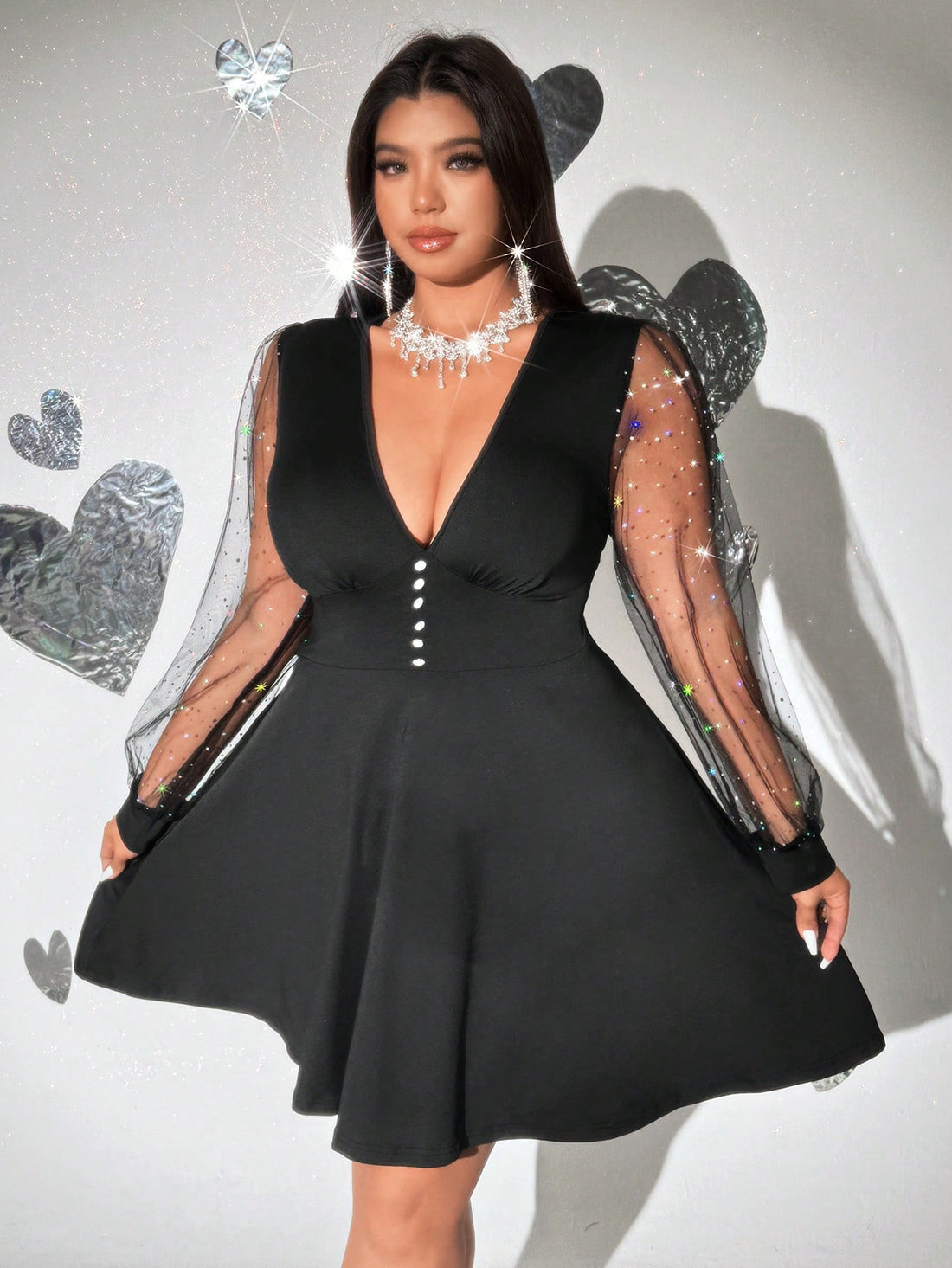 Celebrate love in style with this playful plus size A-line dress, featuring a charming knit contrast and delicate mesh details. Designed to flatter your curves, it offers a comfortable fit that moves with you. Perfect for Valentine's Day, this dress combines sweet textures and a flirty silhouette to make your special day even more memorable.