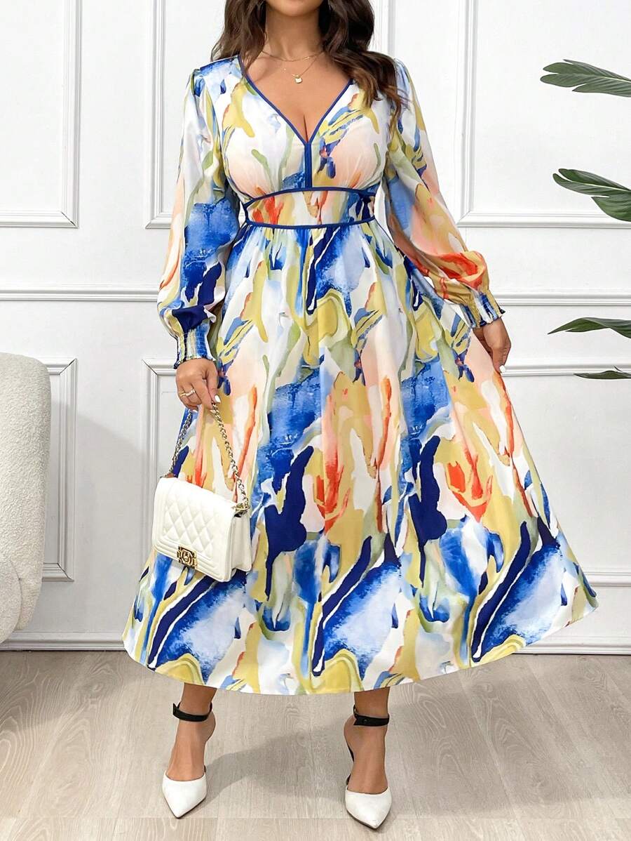 Step into effortless charm with this Plus Size Allover Print Lantern Sleeve Maxi Dress. Its flowing silhouette and whimsical lantern sleeves bring a playful touch to your everyday elegance. Perfect for any occasion, this dress combines comfort with eye-catching style, making you feel fabulous from morning to night.