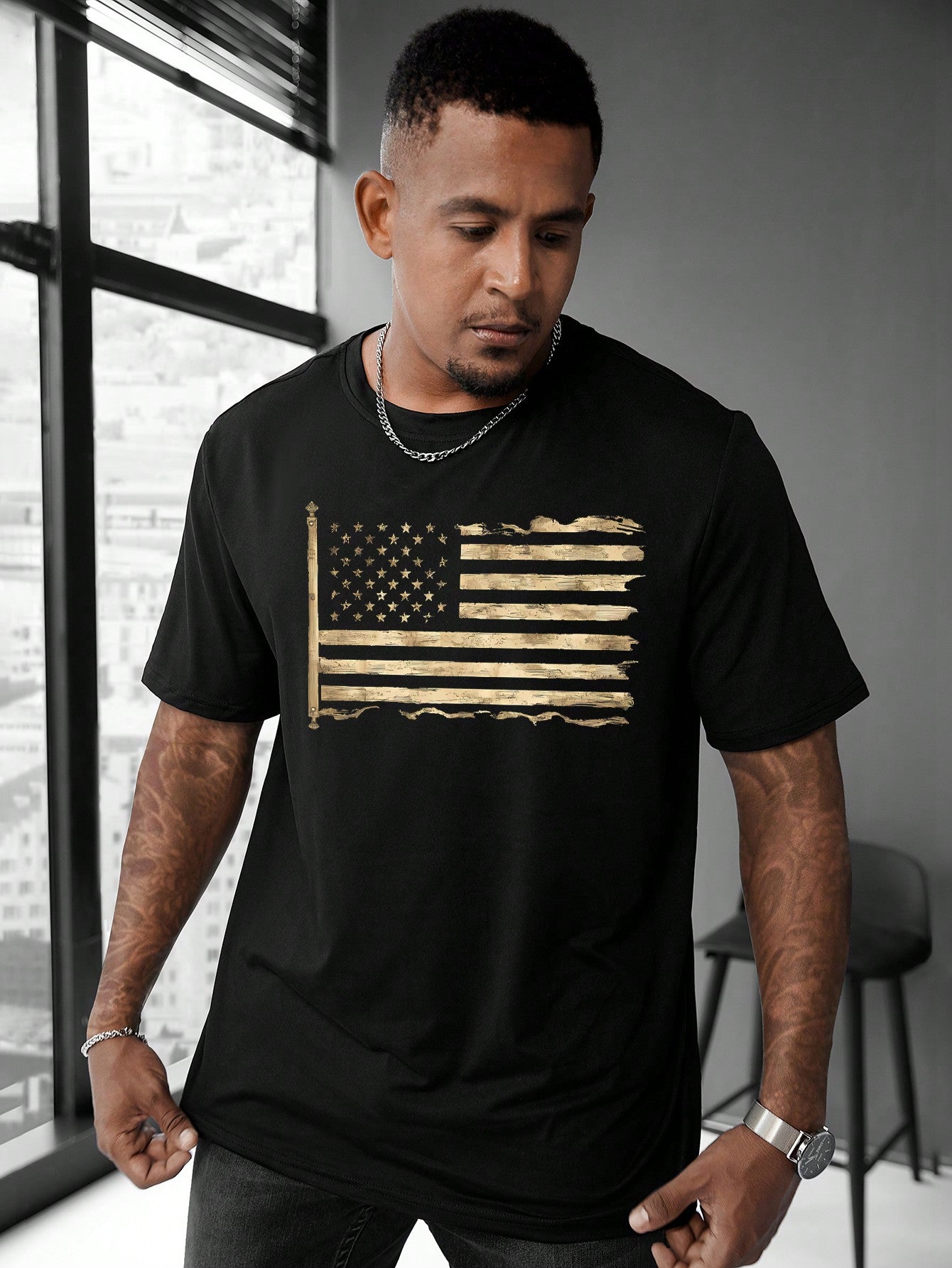 Show off your patriotic spirit in style with this Plus Size American Flag Print Crew Neck Tee for Men. Perfect for casual summer days and streetwear vibes, this tee combines comfort with bold, eye-catching design. Its relaxed fit keeps you cool and confident while celebrating your love for the stars and stripes. Whether you're hitting the block or chilling with friends, this shirt brings fun and flair to your everyday look.