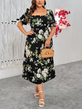 Embrace effortless elegance with this charming plus-size dress that brings warmth and personality to your everyday wardrobe. The soft apricot base features a delicate floral print that catches the eye without overwhelming your look. A flattering square collar frames your neckline beautifully, while the playful fishtail hem adds movement and dimension as you walk. Perfect for casual outings, brunches, or simply feeling fabulous on an ordinary day, this dress celebrates curves with style and comfort. Slip it 