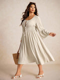 Step out in style this autumn with our Plus Size A-Line Dress featuring a charming front tie. Designed for comfort and flirty flair, this casual romantic dress moves with you while flattering your curves. Perfect for cozy days and breezy evenings, it brings effortless charm to your seasonal wardrobe.