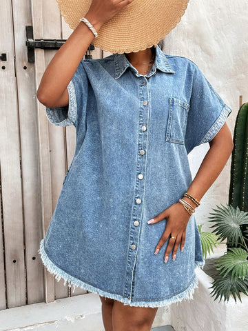 Step into summer fun with this playful plus size blue denim mini dress. Perfect for casual outings or vacation days, its flattering cut and vibrant hue bring effortless style and comfort. Whether you’re exploring new places or enjoying a sunny brunch, this dress keeps you looking cool and feeling confident all day long.