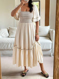 Embrace effortless elegance with this Plus Size Bohemian Beach Dress, designed to flatter and flow. Featuring a breathable fabric and a stylish square neckline, it offers both comfort and sophistication. The embroidered ruffle hem adds a delicate artisan touch, perfect for beach strolls or casual summer gatherings. Crafted to enhance your silhouette while allowing ease of movement, this dress is a versatile wardrobe essential for warm-weather days.