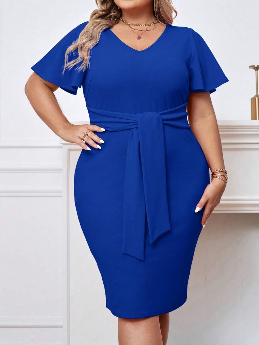 Embrace your curves with confidence in this fabulous plus-size bodycon dress! The eye-catching butterfly sleeves add a flirty, feminine touch while the chic knot-front detail creates an instantly flattering silhouette. Designed to hug you in all the right places, this dress is perfect for date nights, girls' nights out, or whenever you want to feel absolutely stunning. The stretchy, form-fitting fabric moves with you for all-day comfort and confidence. Whether you're heading to a party or turning heads at b
