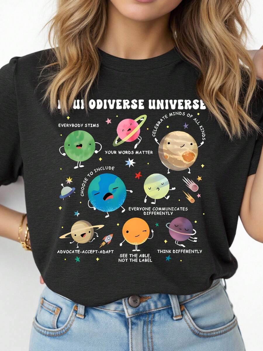 Embrace sunny days with this plus size casual tee featuring a fun cartoon slogan that adds a splash of personality to your summer wardrobe. Its short sleeves and relaxed fit keep you cool and comfy, making it the perfect go-to for effortless style and playful vibes all season long.