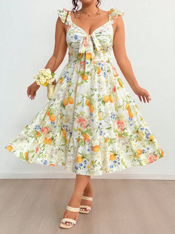 Embrace sunny days in this playful plus size maxi dress, adorned with a vibrant fruit print perfect for spring and summer getaways. Its flowing silhouette offers comfort and style, making it your go-to choice for casual outings or beachside strolls. Light, breezy, and full of fun—this dress brings a splash of fruity charm to your vacation wardrobe.