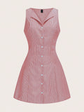 Effortlessly style yourself with this Plus Size Casual Striped Sleeveless Dress! Featuring a cinched waist and playful striped pattern, this dress offers both comfort and style. No need to stress about what to wear, simply throw on this dress for an easy and fashionable look. Perfect for any casual outing!
