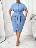 Get ready for summer in a fun and flirty way with our Plus Size Denim Midi Dress! Made with short sleeves and a fitted design, this dress is perfect for any casual occasion. Stay cool and stylish all season long with this must-have addition to your wardrobe.