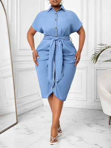 Get ready for summer in a fun and flirty way with our Plus Size Denim Midi Dress! Made with short sleeves and a fitted design, this dress is perfect for any casual occasion. Stay cool and stylish all season long with this must-have addition to your wardrobe.