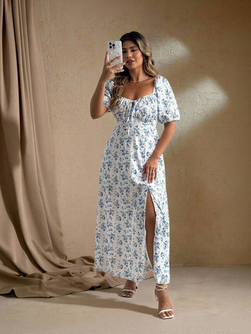Step into playful charm with this Plus Size Ditsy Floral High Slit Casual Dress. Featuring a flirty high slit and a delicate floral print, it effortlessly mixes comfort with a touch of sass. Perfect for brunch dates or sunny strolls, this dress lets you show off your style and spin with confidence wherever you go.