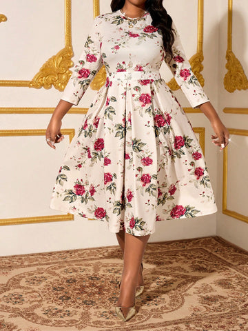 Step out in style and comfort with this Plus Size Elegant Floral Pleated Dress. Its flowing pleats and vibrant floral pattern bring a playful charm, while the breathable fabric ensures you feel as good as you look. Perfect for any occasion where effortless elegance meets comfort!
