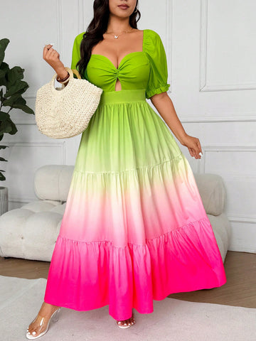 Step into summer with this Plus Size Elegant Ombre Dress, designed to brighten your vacation wardrobe. Its flowing silhouette and beautiful gradient colors create a breezy, flattering look that moves with you. Perfect for beach strolls or sunset dinners, this dress combines comfort and style effortlessly, making every moment feel like a celebration. Embrace the playful spirit of summer in a dress that’s as vibrant and fun as your adventures.