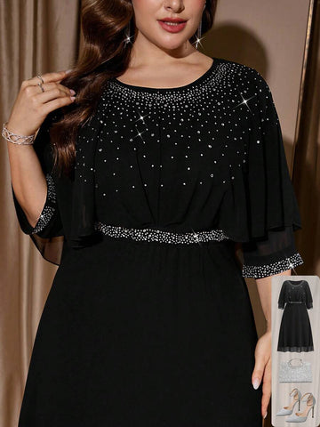Shine bright like the star you are in this stunning plus-size party dress! Adorned with dazzling rhinestone embellishments that catch the light from every angle, this elegant piece transforms any celebration into your moment to sparkle. The flattering silhouette is designed to celebrate your curves while the intricate beading adds that wow-factor glamour. Perfect for weddings, galas, or nights out where you want to feel absolutely fabulous. Dress it up with heels and confidence—you're ready to turn heads!