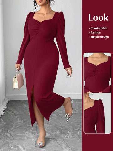 Make a statement in this plus-size dress that's equal parts sophisticated and fun! The split puff sleeves add a flirty, fashion-forward touch while the elegant silhouette flatters your curves beautifully. Perfect for date nights, special occasions, or whenever you want to feel absolutely fabulous. Slip into confidence and turn heads wherever you go!