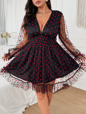 Step up your Valentine's Day game with our Plus Size Flocked Heart Sheer Mesh V-Neck Dress. Featuring a flirty sheer mesh design and playful flocked hearts, this dress is perfect for adding a touch of romance to your holiday. Get ready to feel confident and fabulous all night long!