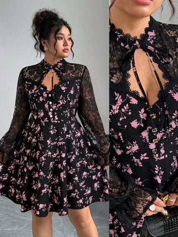 Embrace your curves in this stunning plus-size dress that's equal parts sophisticated and fun! Featuring delicate floral lace inserts that peek through the classic black fabric, this piece is your go-to for autumn and winter gatherings. The elegant lace detailing adds a touch of romance without sacrificing comfort, making it perfect for casual outings or dressier occasions. Slip it on and feel confident, comfortable, and absolutely fabulous—because style has no size limit!