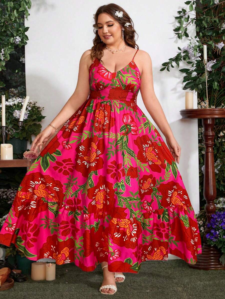 Embrace sunny days in this playful plus size floral maxi dress, designed with delicate spaghetti straps for a breezy, carefree feel. Perfect for beach vacations or summer strolls, its flowing silhouette and vibrant floral print bring boho charm to your wardrobe. Stay cool and stylish while enjoying effortless comfort wherever your adventures take you.