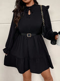 Embrace your curves in playful style with this Plus Size Floral Print Fit & Flare Dress. The charming black and apricot floral pattern adds a fresh touch while the long sleeves bring a dash of elegance. Designed to flatter your silhouette, the fit & flare cut lets you twirl through your day with confidence and comfort. Perfect for everything from brunch dates to evening escapes!