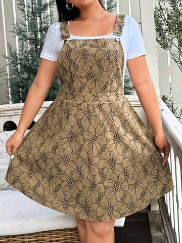 Effortlessly transition from spring to summer with this playful and quirky plus size floral print overall dress. Its vibrant design adds a touch of fun to your casual style, while the comfortable fit ensures effortless wear all season long. Get ready to turn heads and make a statement with this must-have dress!