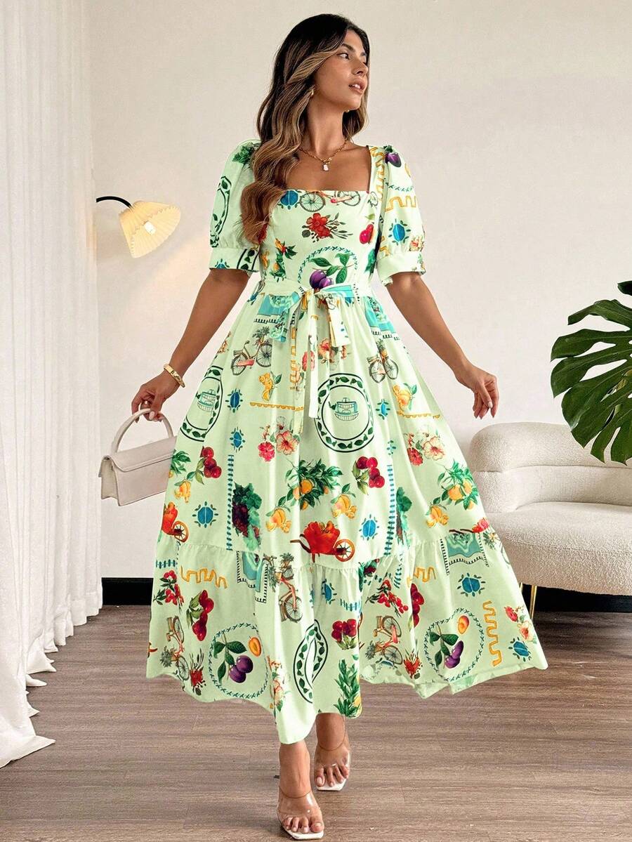 elegance vacation dress sleeve Plus Size Floral Print Puff Shirred for Effortless Fitted Dress Freya Maternity Wedding Dress summer holidays Size:56R