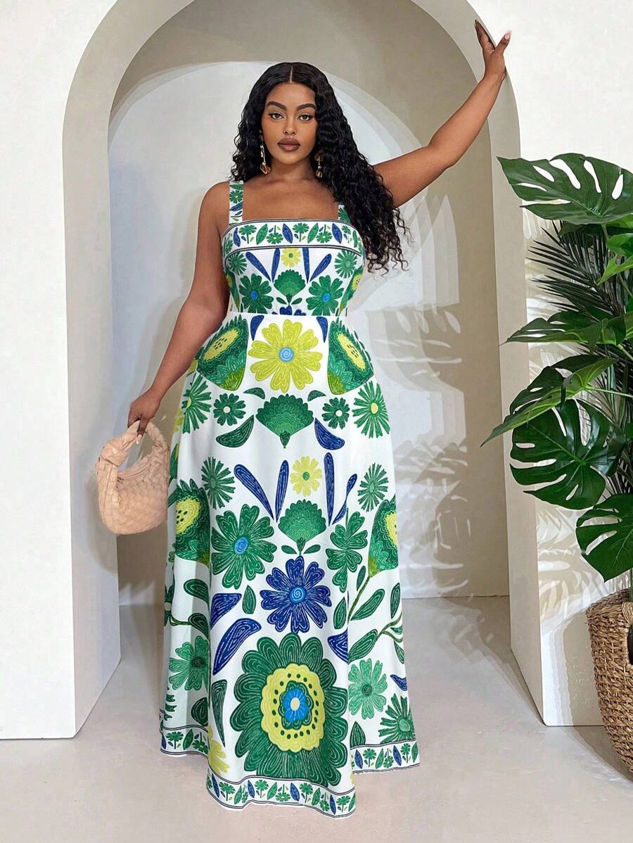 Step into sunny days with this playful plus size floral print dress! Featuring a flattering sleeveless bodycon fit that flows into an A-line silhouette, it’s perfect for casual beach days or summer outings. The vibrant floral pattern adds a fun, fresh vibe, making it your go-to choice for effortless style and comfort wherever your adventures take you.