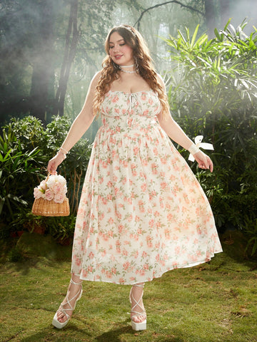 Get ready for a flirty and fun summer with our Plus Size Floral Print Tie Strap Dress! Perfect for romantic summer days, this dress features a playful tie strap design and a beautiful floral print. Enjoy the warm weather in style with this must-have dress.