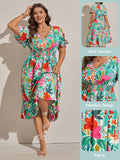 Embrace sunny days in this playful plus size midi dress featuring a vibrant floral print and flirty flutter sleeves. The V-neck adds a hint of charm while the breezy silhouette keeps you cool and carefree. Perfect for a bohemian summer vibe, it’s made to twirl through festivals, picnics, or casual adventures with effortless style and comfort.
