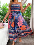 Turn heads in this Plus Size Geometric Floral Maxi Dress! Perfect for your next vacation or beach getaway, this dress is both stylish and comfortable. The unique geometric floral pattern adds a touch of quirkiness to your wardrobe. Don't miss out on this must-have piece!