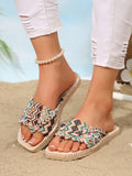 Enjoy all-day comfort and effortless style with these Plus Size Geometric Print Slide Sandals for Women. Designed with a wide supportive strap featuring a modern geometric print, these lightweight sandals offer a comfortable fit that's perfect for everyday wear. The easy slip-on design makes them a convenient choice for busy days, while the cushioned flat sole provides lasting comfort wherever you go.