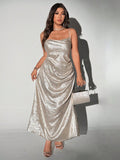 Turn heads this Valentine’s Day with our Plus Size Glittery Backless Ruched Elegant Dress. Sparkling with subtle glitter, its backless design adds a flirty touch, while the ruched detailing flatters your curves beautifully. Perfect for parties, this dress combines comfort and glamour so you can dance the night away with confidence and style.
