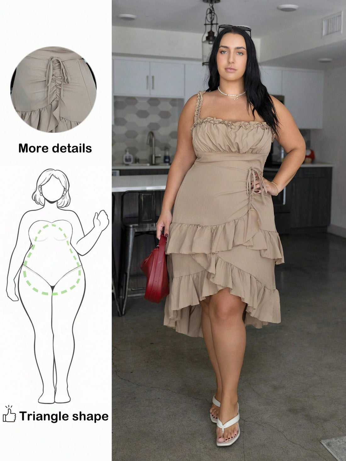 Embrace your curves in this charming khaki dress that's equal parts vintage vibes and modern comfort. The delicate ruffle hem adds a flirty touch that catches eyes and turns heads, while the relaxed fit lets you move freely through summer adventures. Whether you're celebrating a special day or just living your best life, this plus-size beauty delivers effortless style without the fuss. Soft, breathable fabric keeps you cool when the heat's on, and the timeless khaki shade pairs with everything in your close
