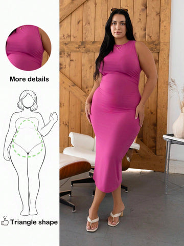 Embrace your curves with confidence in this thoughtfully designed bodycon dress! Crafted from soft, stretchy knit fabric, this dress celebrates pear-shaped figures with strategic shaping that flatters where it matters most. The fitted silhouette skims your body beautifully while the solid color keeps things timeless and versatile. Whether you're heading out for a night on the town or looking for that perfect everyday dress, this plus-size essential delivers comfort and style in one fabulous package. Feel am