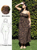 Turn heads this season in our fabulous leopard print dress! Featuring delicate spaghetti straps and a daring backless design, this plus-size stunner lets your confidence shine. The adjustable waist ties give you a custom fit that flatters your curves perfectly. Whether you're heading to brunch, a night out, or a summer getaway, this versatile piece transitions seamlessly from day to night. The classic leopard pattern pairs with everything in your wardrobe, making it an instant go-to favorite. Embrace your b