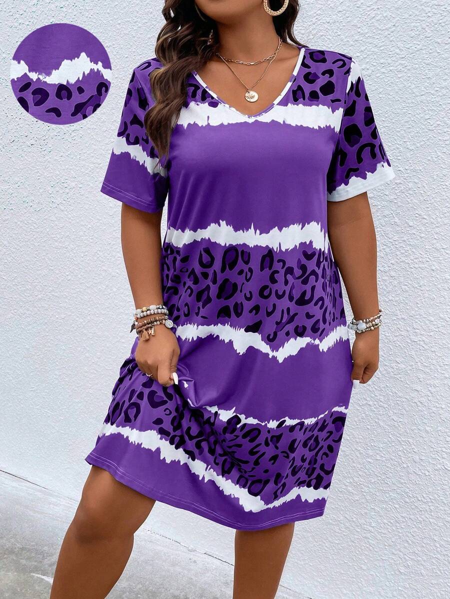 Make a fierce entrance with this Plus Size Leopard Print V-Neck Summer Dress. Designed to turn heads, its bold print and flattering V-neck highlight your curves while keeping you cool and comfortable all day. Perfect for sunny days and playful nights, this dress brings out your confident, fun-loving side with every wear.