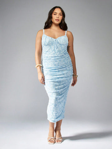 Elevate your style at summer weddings and special occasions with this Plus Size Light Blue Ruched Midi Dress. The sweetheart neckline adds a touch of romance, while the ruched detailing creates a flattering silhouette. Stay cool and comfortable while turning heads in this must-have dress.
