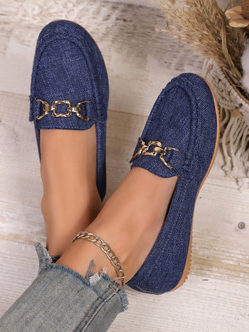Step into effortless style with these plus-size slip-on loafers designed for women who refuse to compromise on comfort. Crafted in a soft light blue, these lightweight flats glide on in seconds—perfect for busy mornings, airport runs, or lazy weekend strolls. The versatile casual design pairs seamlessly with everything from jeans to dresses, making them your go-to shoe for any occasion. Whether you're commuting to work or jet-setting on vacation, these loafers keep your feet happy all day long. No fuss, no 