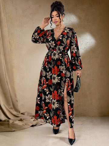 Elevate your wardrobe with this stunning plus-size dress that's ready for any occasion! The charming maple leaf print adds a touch of nature-inspired elegance, while the flattering A-line silhouette celebrates your curves beautifully. The V-neckline draws the eye upward with sophistication, and those dreamy lantern sleeves bring playful movement and dimension. Whether you're heading to a special date, gathering with friends, or stepping out for an evening event, this dress delivers comfort and style in one 