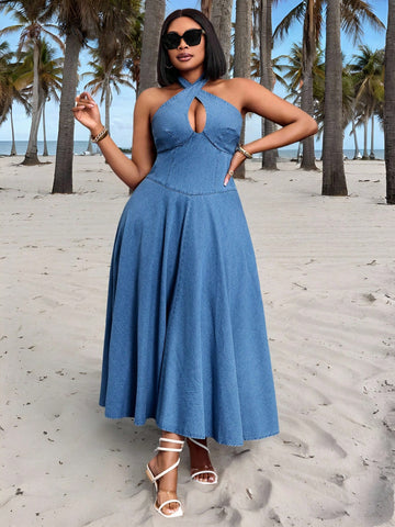 Step into sunshine with this Plus Size Minimalist Hollow Out Denim Dress that’s all about breezy summer fun. Its airy cutouts keep you cool while the classic denim vibe adds a cool edge to your vacation look. Perfect for beach days or city strolls, this dress pairs comfort with effortless style, making every moment feel like a getaway.