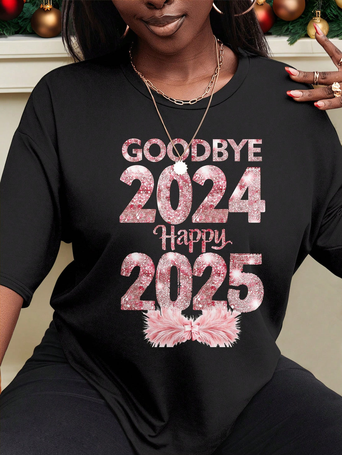 Celebrate the new year in style with our Plus Size New Year Letter Graphic T-Shirt! Made for comfort and versatility, this top is perfect for autumn and winter. The eye-catching letter graphic adds a festive touch to any outfit. Upgrade your wardrobe today and ring in the new year with confidence!