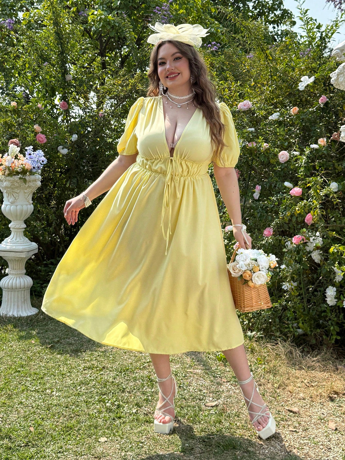 Get ready to turn heads this summer with our Plus Size Plunging Neck Knot Front Yellow Dress! With its stylish design and flattering fit, this dress is the perfect addition to your summer wardrobe. You'll love the playful, quirky vibe it brings to your look. Don't miss out on this must-have piece for a fun and stylish summer!