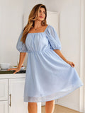 Turn heads with this playful Plus Size Puff Sleeve A-Line Dress, featuring delightful puff sleeves and a flirty cutout detail that adds just the right amount of charm. The cinched waist flatters your figure while the flowing A-line silhouette keeps you comfortable and stylish all day long. Perfect for making a fun, confident statement wherever you go!