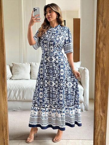 Step into summer with a twist of vintage charm! This plus size long dress features a lively retro floral print that brings sunny days to life. The stand collar and half-zip add a sporty, fun vibe, making it perfect for everything from picnics to casual outings. Lightweight and breezy, it keeps you cool while flattering your curves with a relaxed yet stylish fit. Embrace warmth and whimsy in one playful package!