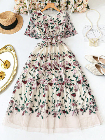 Step into timeless charm with this Plus Size Retro Midi Dress. Featuring delicate mesh with embroidered details, it offers a romantic touch that flatters your curves beautifully. Perfect for those who love vintage vibes mixed with modern comfort, this dress adds a playful twist to any occasion. Embrace your unique style and twirl with confidence!